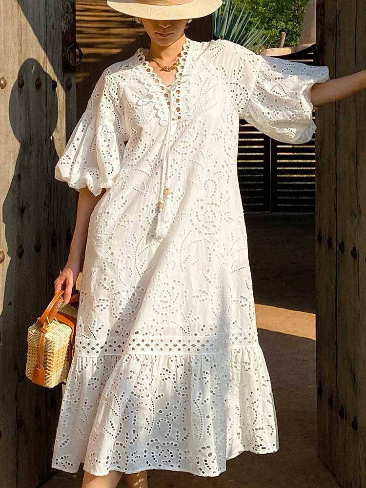 white puff sleeve maxi dress