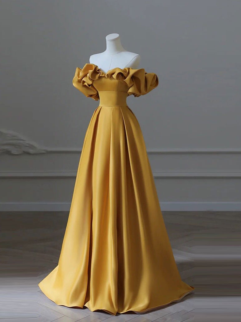 Yellow A-Line Satin Dresses