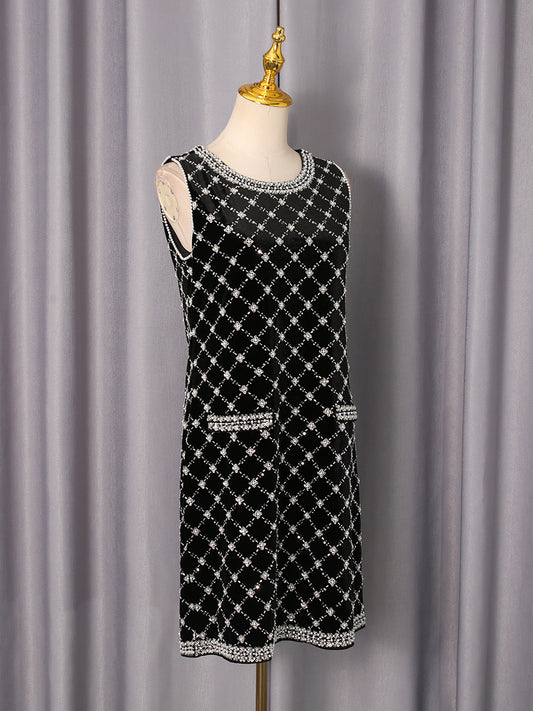 amanda Black-white plaid diamond sleeveless mini dress