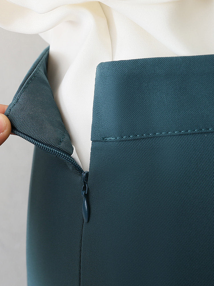 Teal High Waist Irregular Layered Midi A Line Skirt Business Elegant Long Skirt
