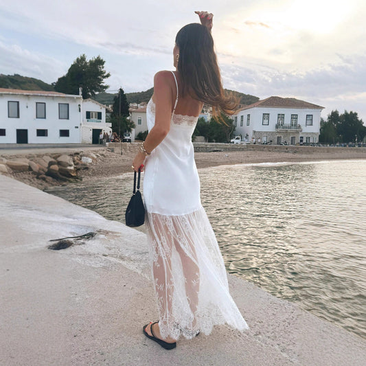 Lace Hem Satin Slip Maxi Dress
