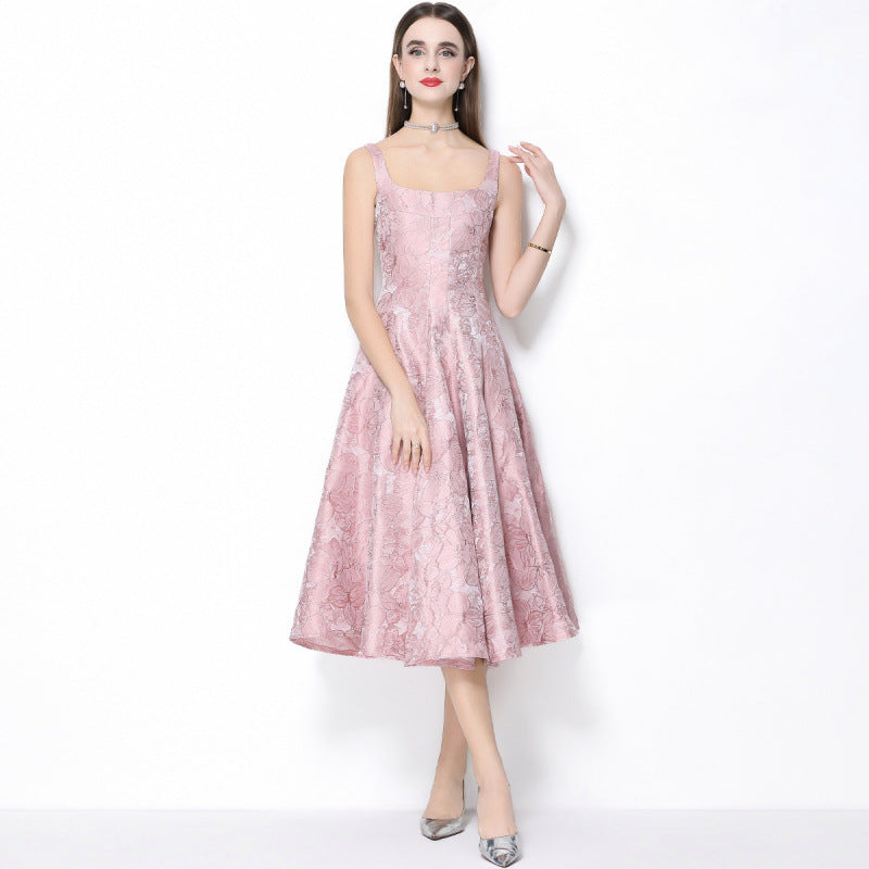 beverly Vintage jacquard slip midi dress in pink