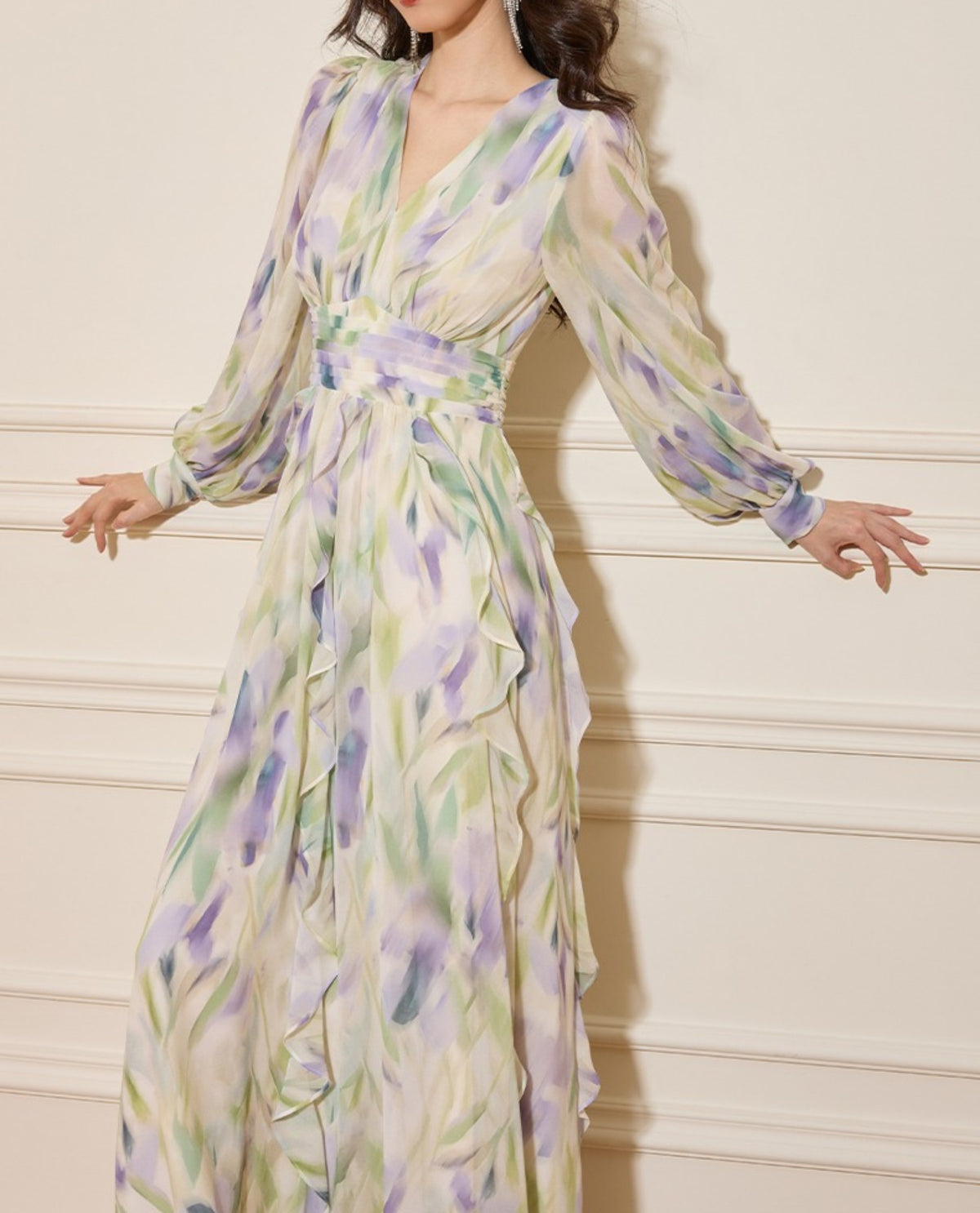 rachel multicolor v-neck floral print lantern sleeve maxi dress