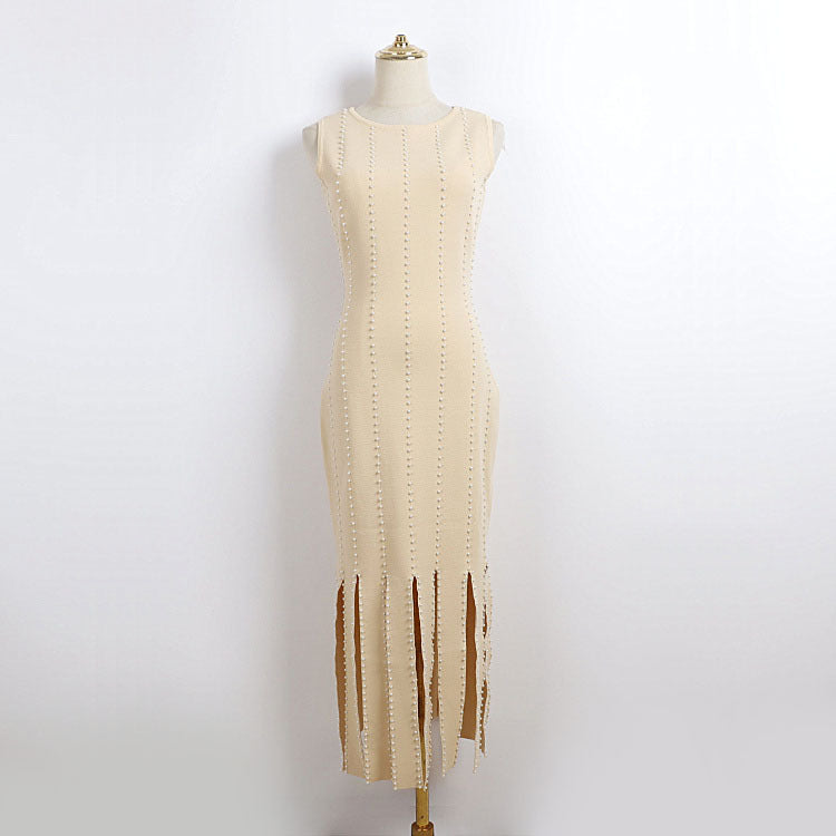 marjorie Fringed Knit Maxi Dress in Ecru