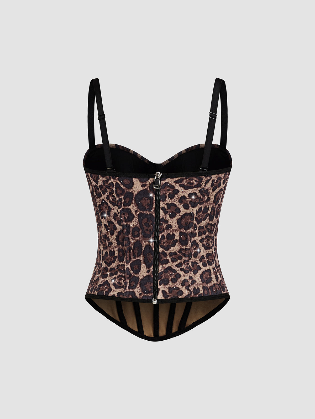 Calista Brown European and American style leopard print velvet strapless camisole