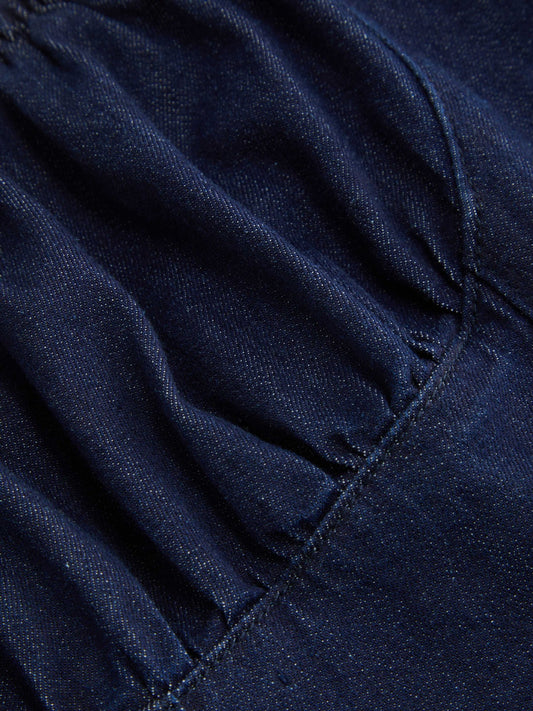 Dark Denim Spaghetti Strap Square Neck Button Front Fit And Flare Mini Dress Summer Casual Dress
