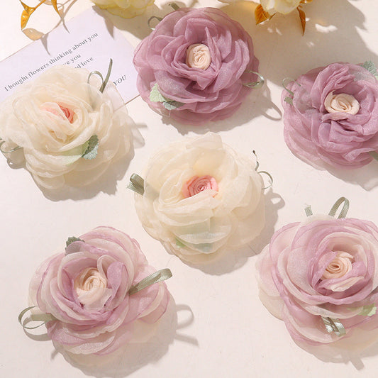Spring Girl's Super Fairy Chiffon Flamed Edge Lace Rose Flower DIY 3D Corsage Claw Clip Headwear Clothing Accessories