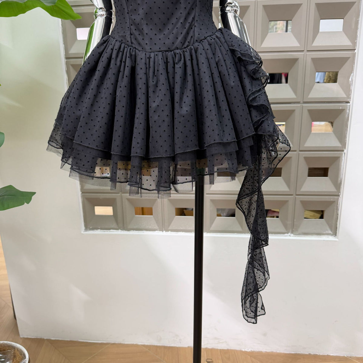 Black Tulle Fit-and-Flare Mini Dress