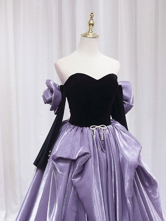 Purple/Black A-Line Long Prom Dresses