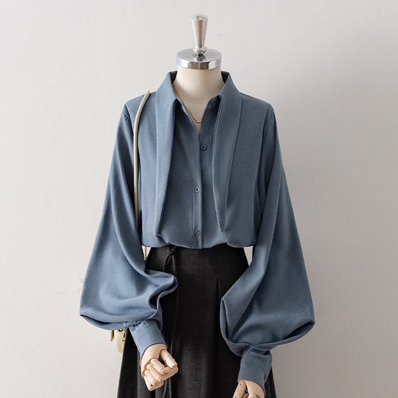 Oversized Point Collar Lantern Sleeve Blouse