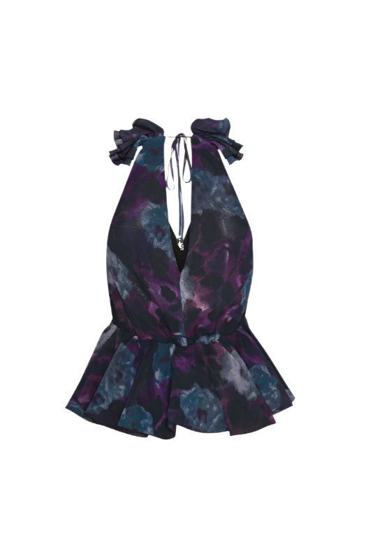 floral print Chiffon Ruffle Top