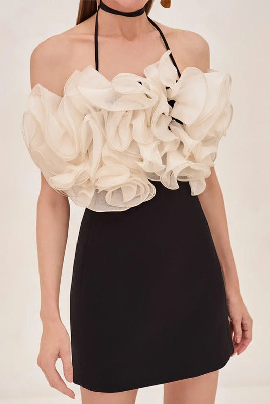 rosemary Ruffle backless Mini Dress in black