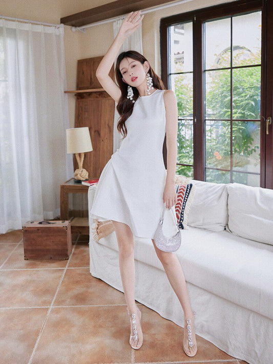 Frederica Designer-Style Irregular, Waist-Cinching, Pleated Cocktail mini Dress