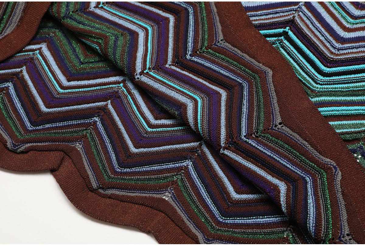 One-Shoulder Chevron Maxi Dress in Teal, Purple & Brown