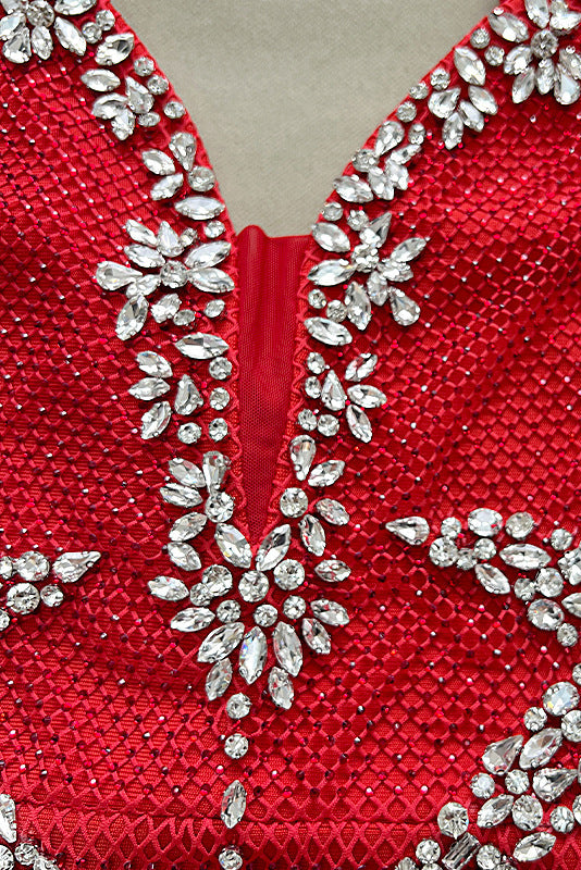 Red Beaded Mermaid Gown with Sparkle Detail