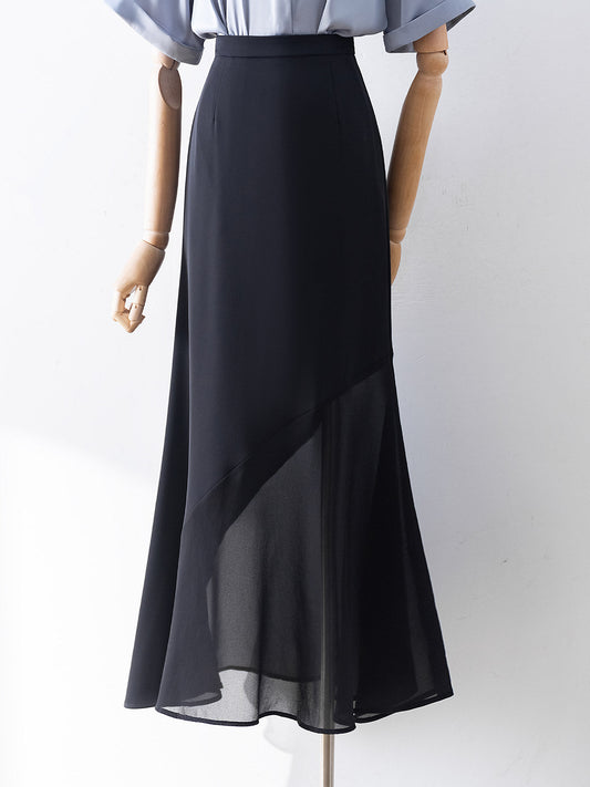 High Waist Asymmetrical Chiffon Spliced Midi Mermaid Skirt