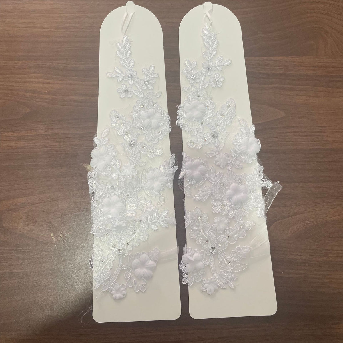 3D Floral Pearl Leaf Lace Fingerless Long Bridal Gloves