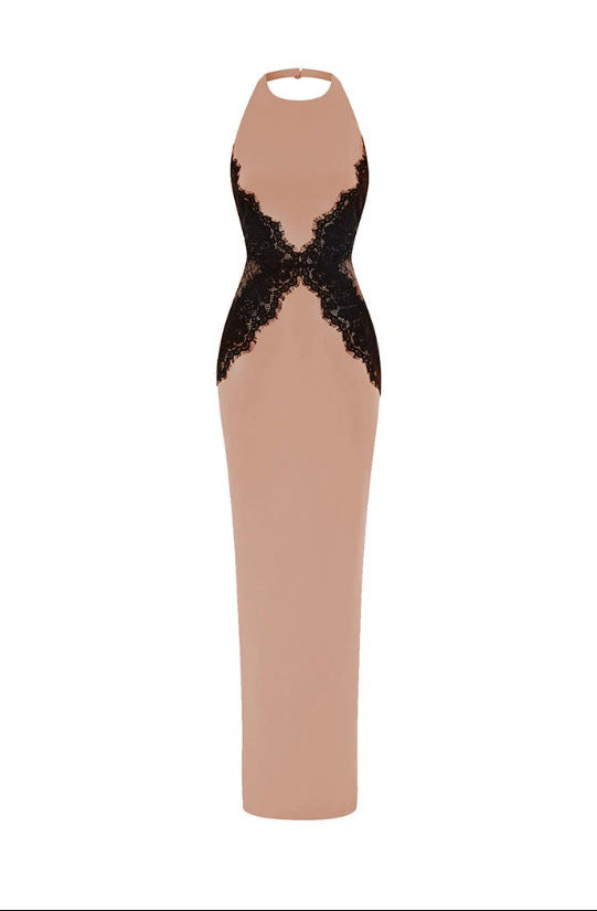 Lace Cutout Halter Midi Dress