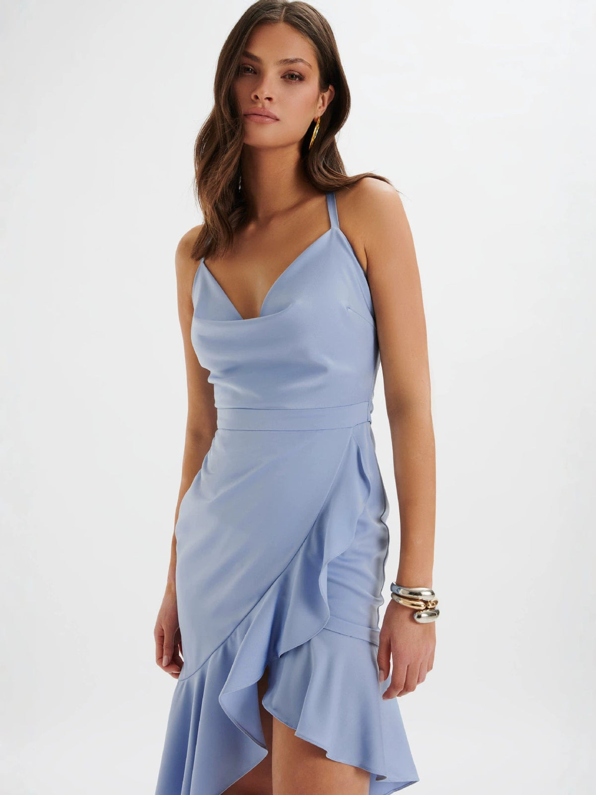sheila Asymmetrical ruffle trim mini dress - blue