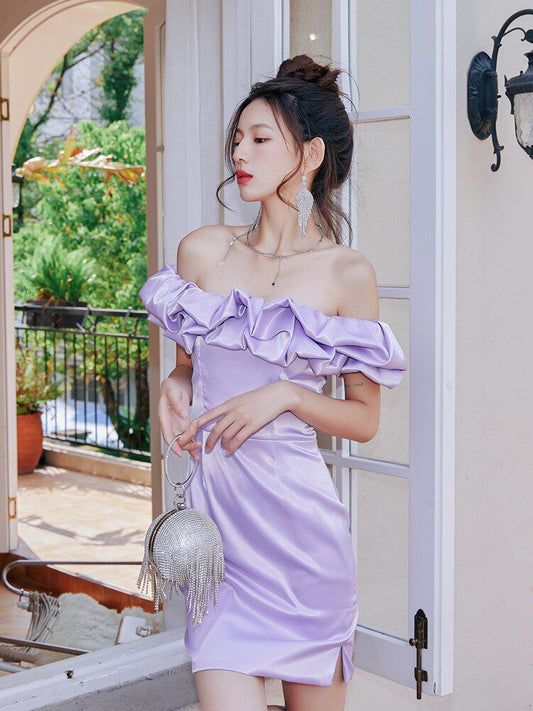 Dolores Ruffle Strapless mini Dress-purple