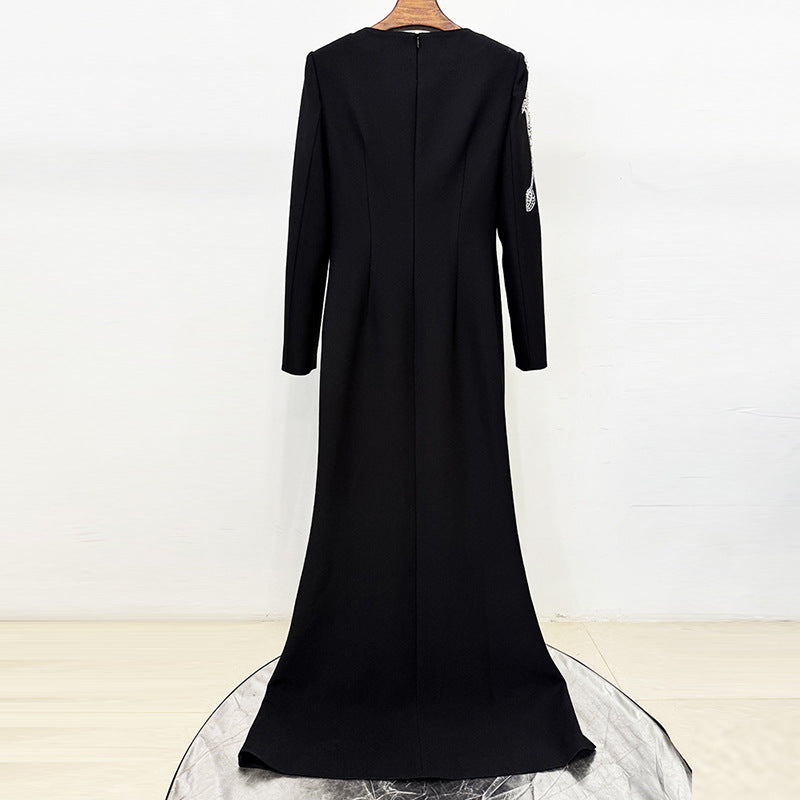 monica rhinestone Orchid Floral-Embellished Maxi Dress in black