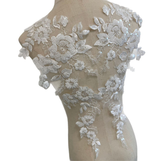 White pair of 3D bead embedded embroidery accessories, clothing design DIY materials, wedding dress and headveil handmade ZH351