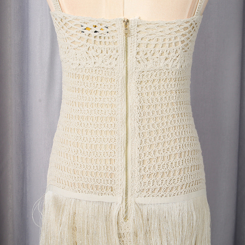 Cream Crochet Knit Column Dress