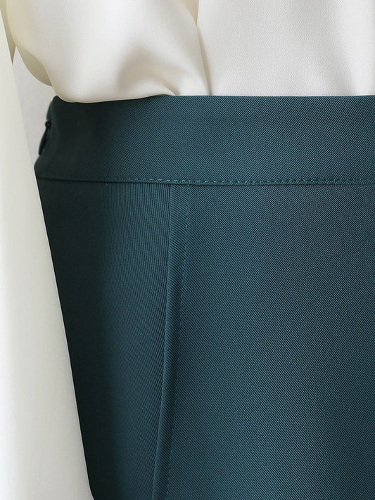Teal High Waist Irregular Layered Midi A Line Skirt Business Elegant Long Skirt