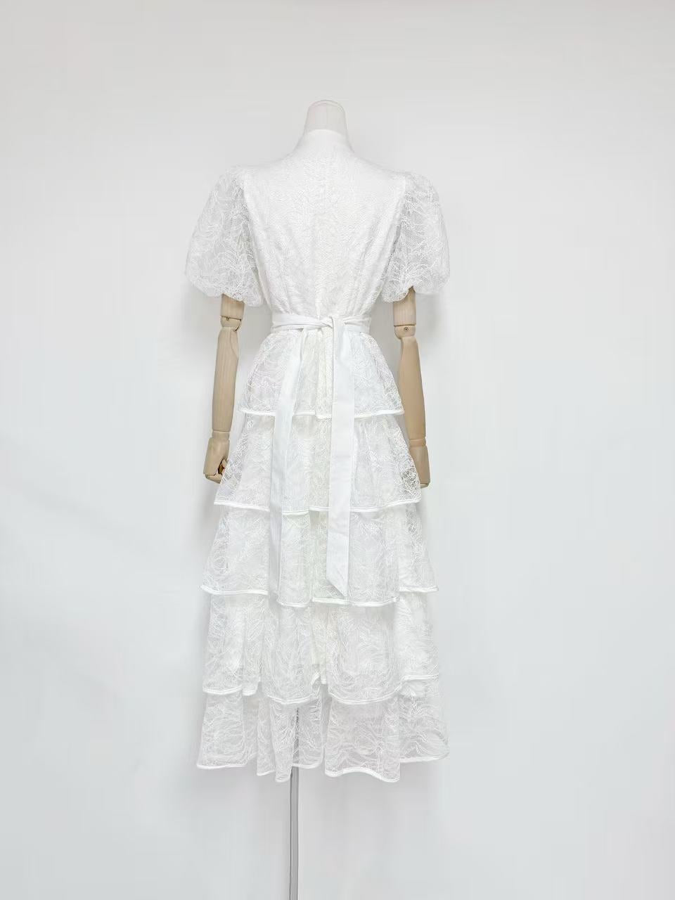 elvira appliqué Lace layer maxi dress in white