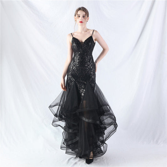 sequin slip tulle maxi dress