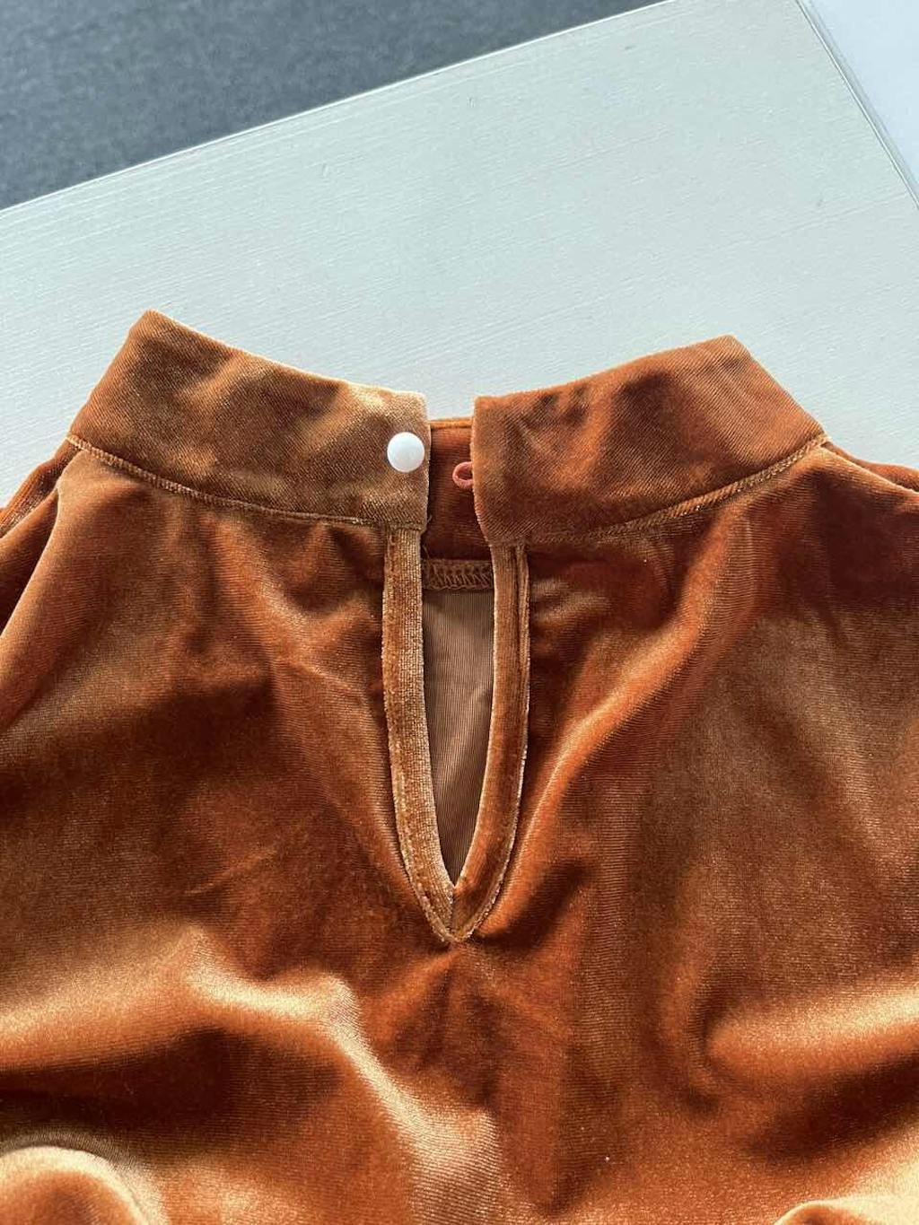 Gold velvet long-sleeved dress