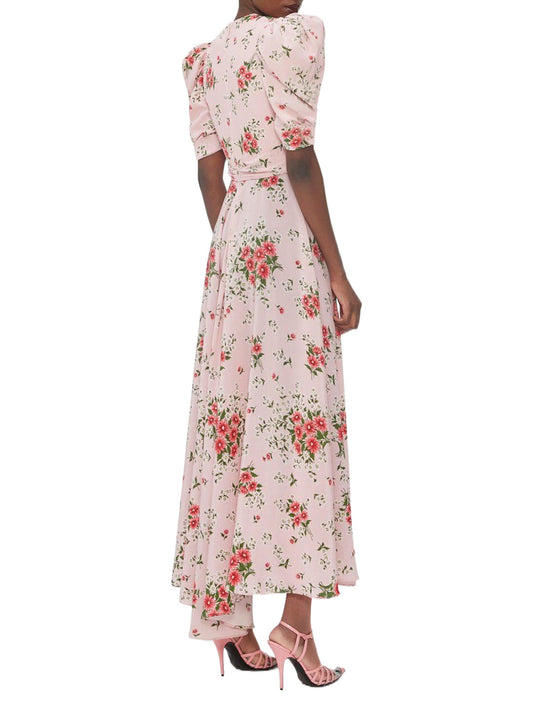 pink floral V-neck maxi dress