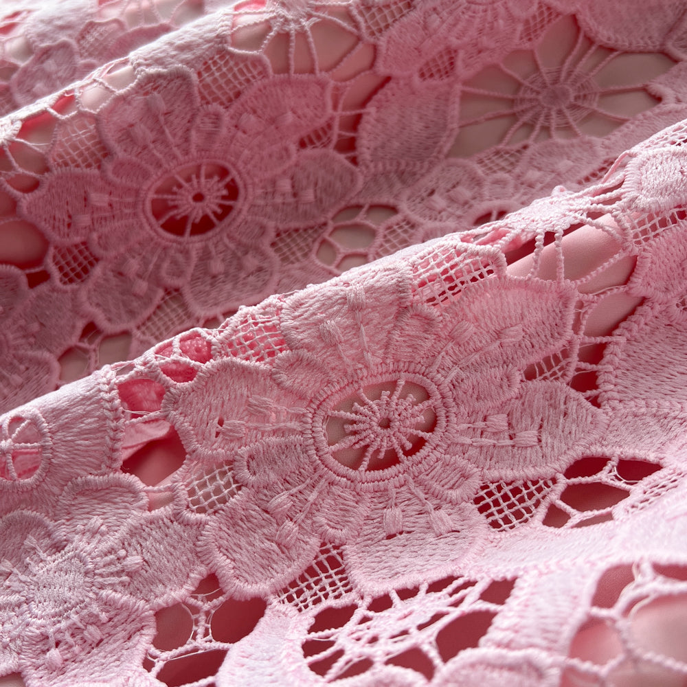 Light Pink Floral Lace A-Line Midi Dress