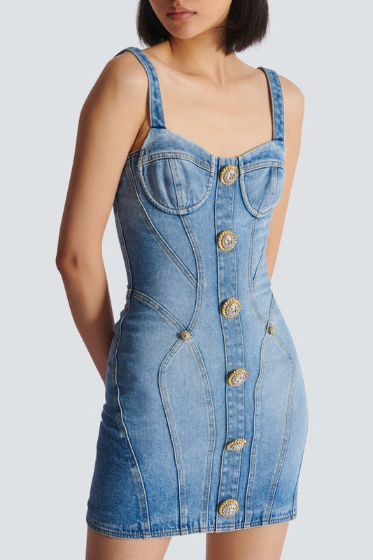 Ogana Gold Buttoned Denim Mini Dress
