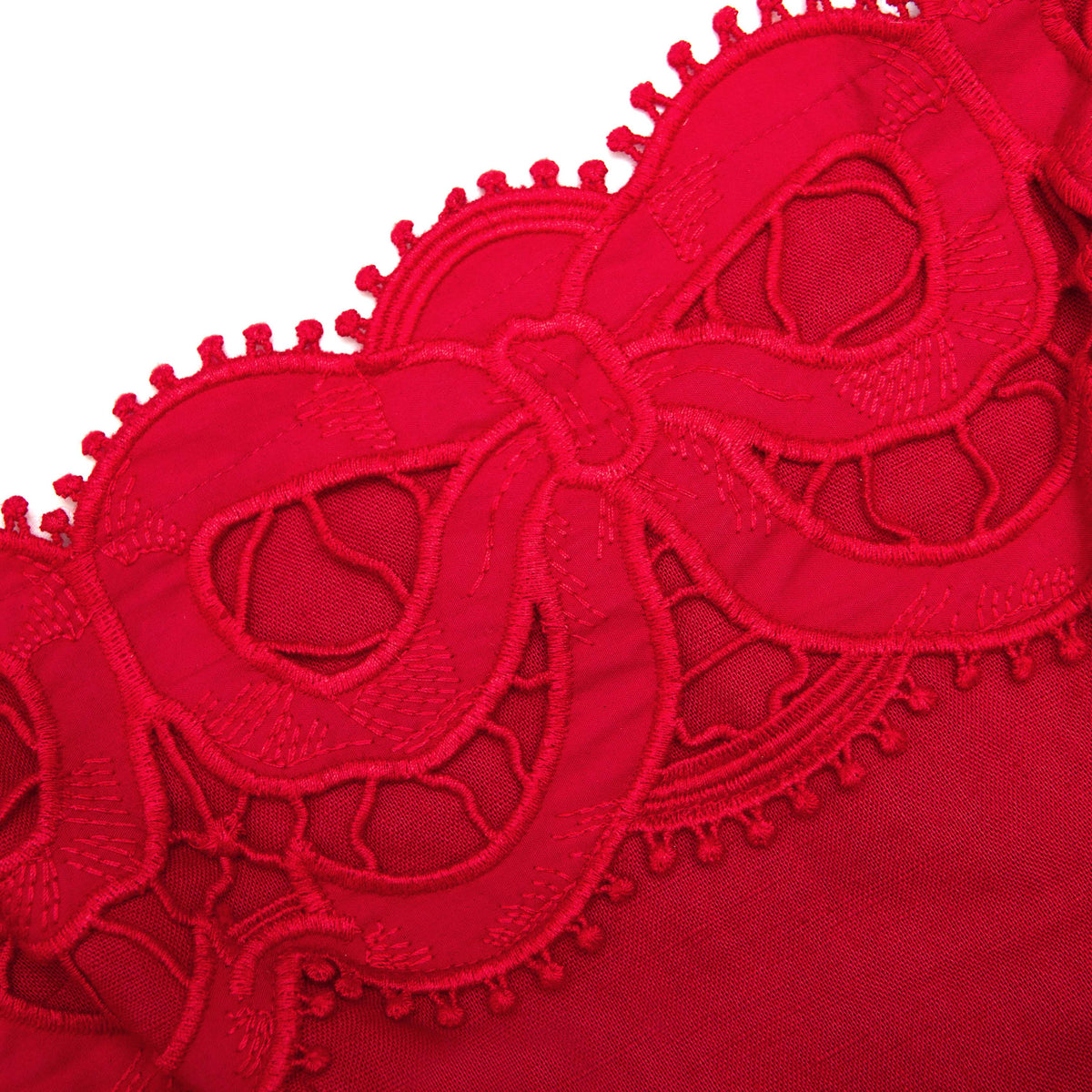 Linen Lace Insert Mini Dress in red