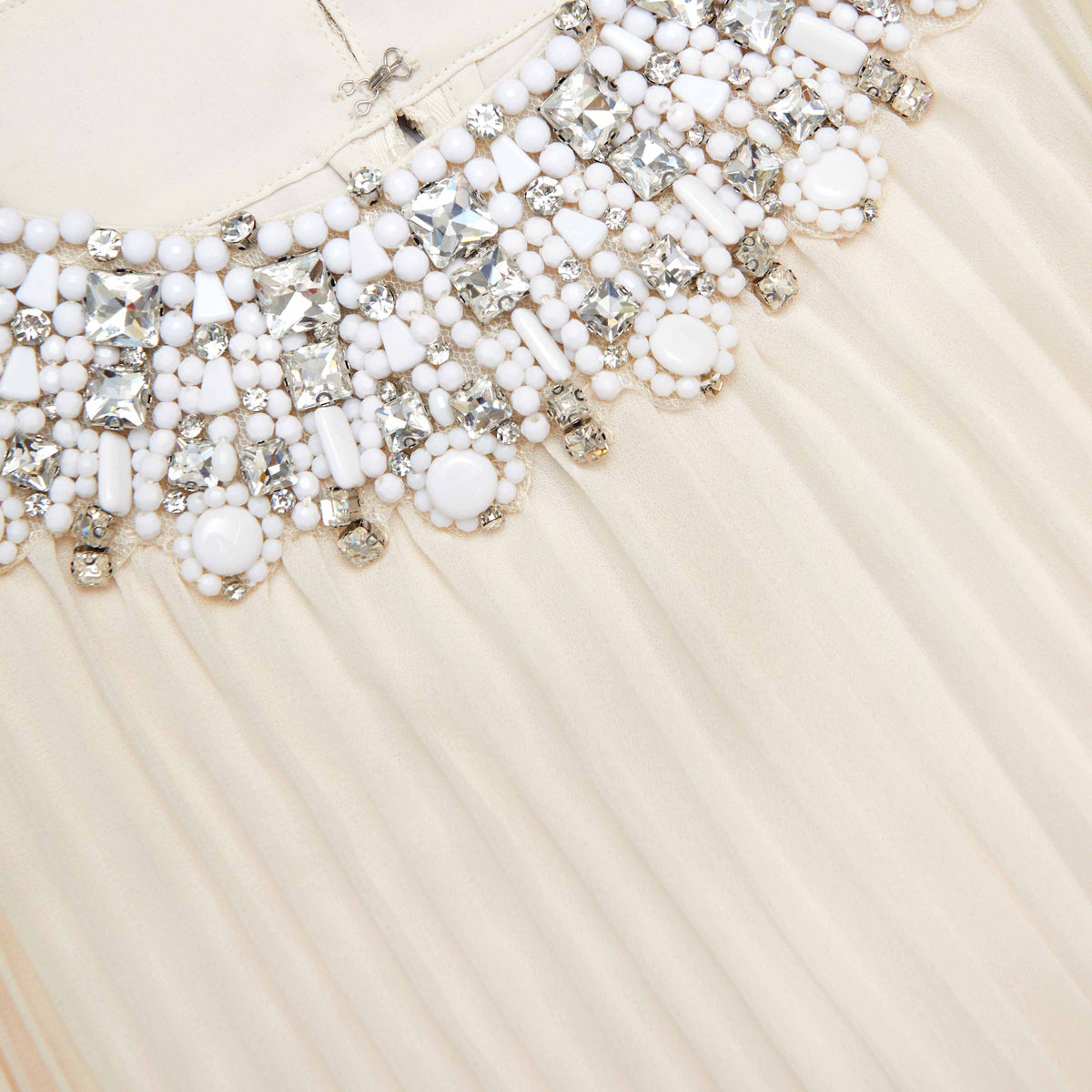 Cream Chiffon Feather Midi Dress