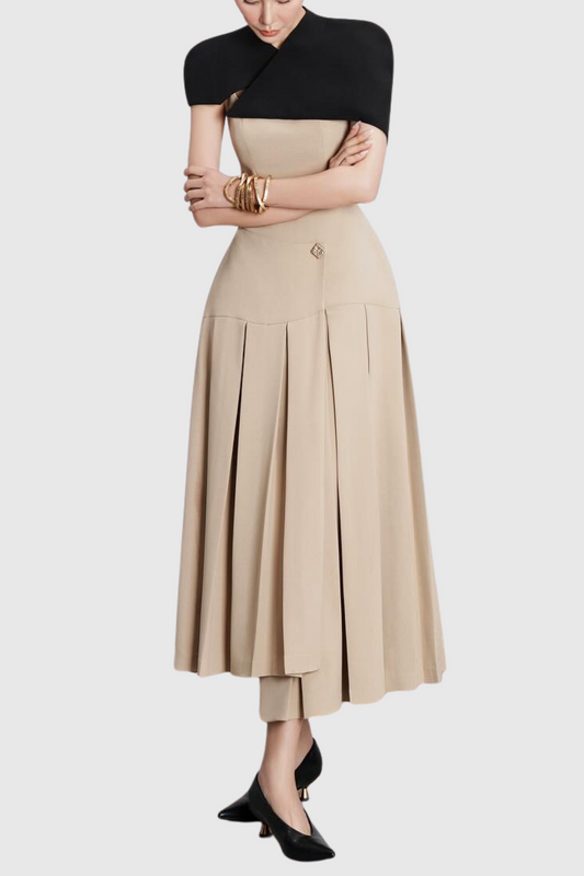 gustave Khaki Cape sleeveless irregular midi dress