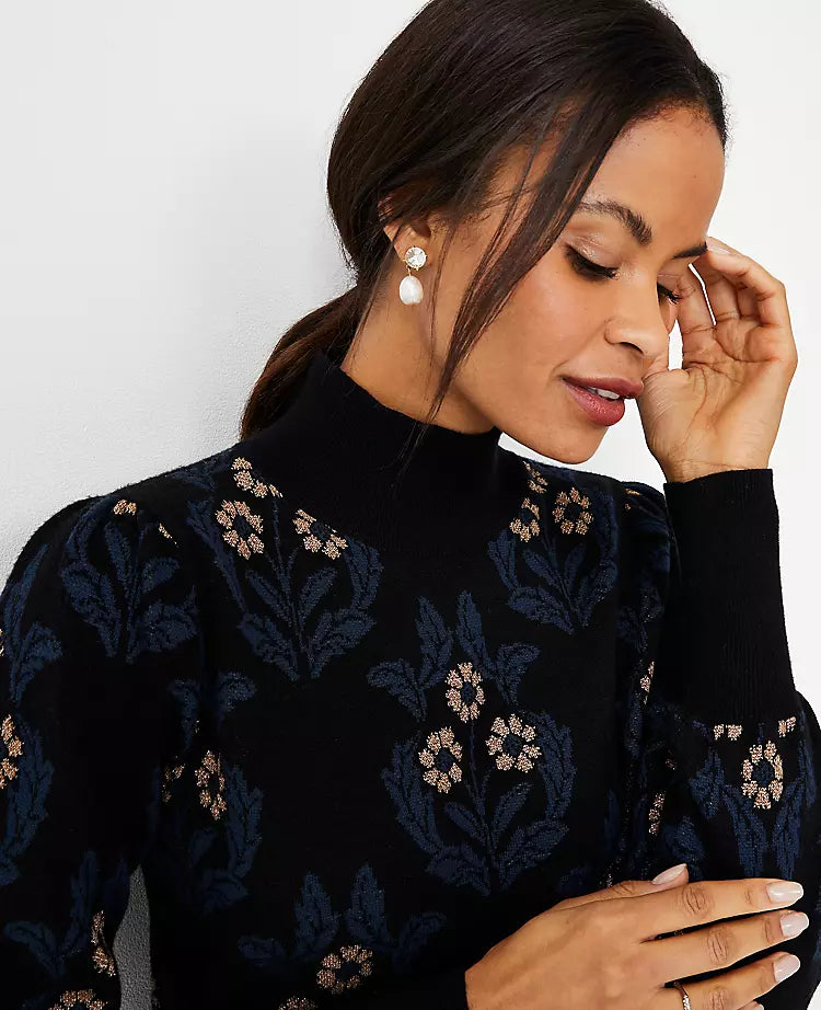 Petite Floral Mock Neck Sweater Dress