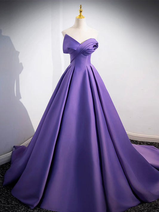Off Shoulder Satin Purple Dress