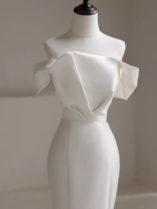 Mermaid Off The Shoulder White Satin Dresses