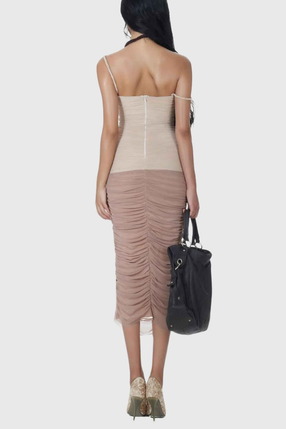 Mesh Ruched Midi Dress