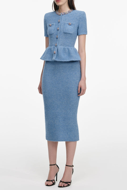 kimberley rhinestone Peplum Knit Midi Dress in blue