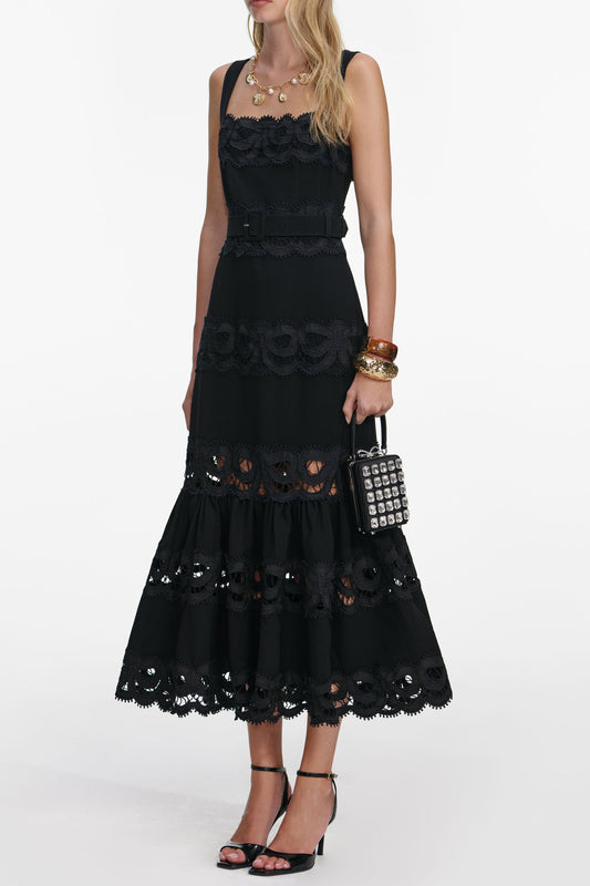 rae Black Crepe Midi Dress