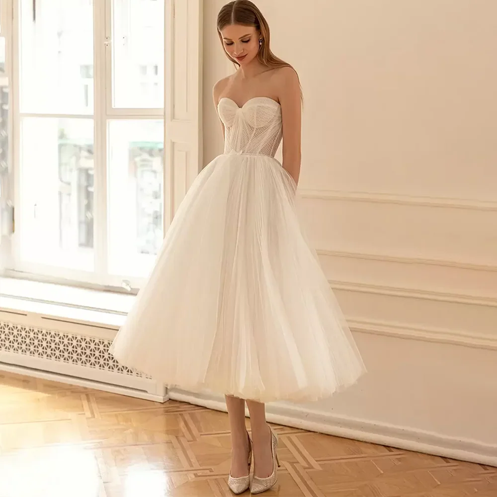 Strapless Sweetheart Corset Midi Wedding Dress