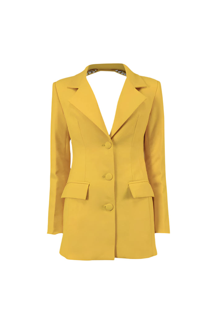 Back Cutout Diamonds Blazer - Yellow