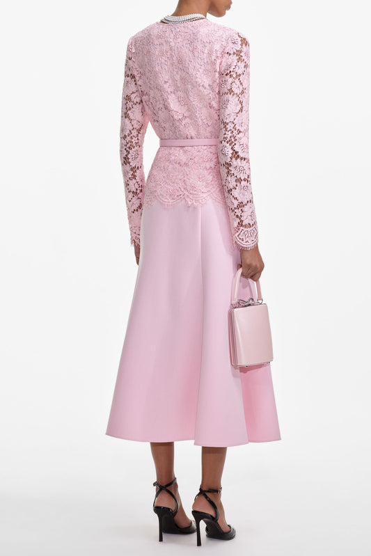 Pink Tailored Lace Midi Dress