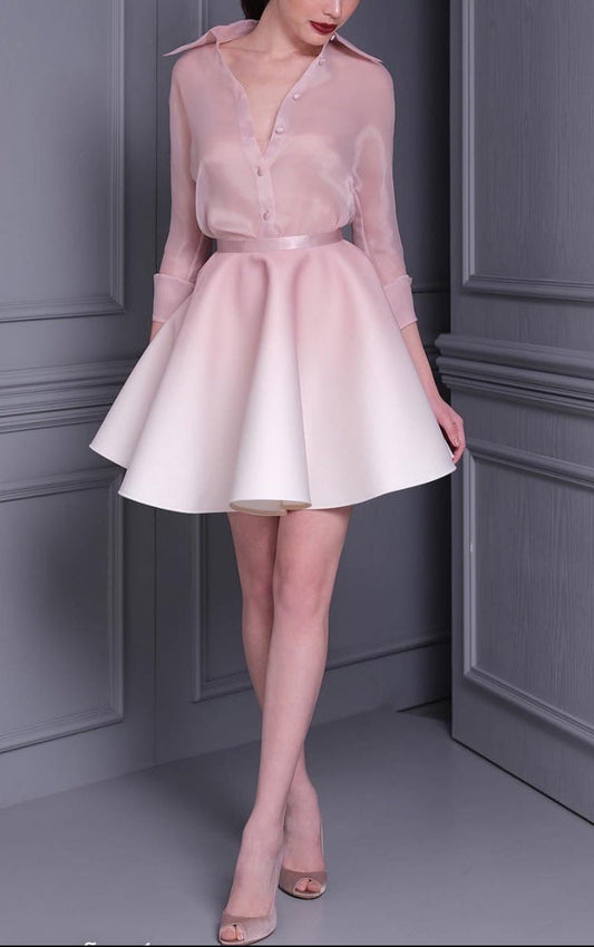 Light pink shirt suit mini dress