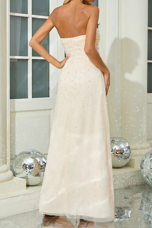 Strapless Pearl Crystal Maxi Dress
