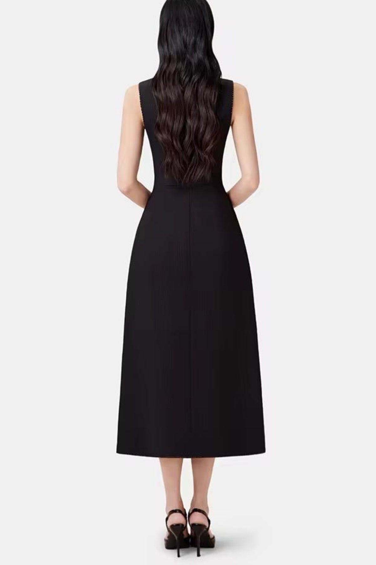 Asymmetric Collar Sleeveless Midi Dress - Black
