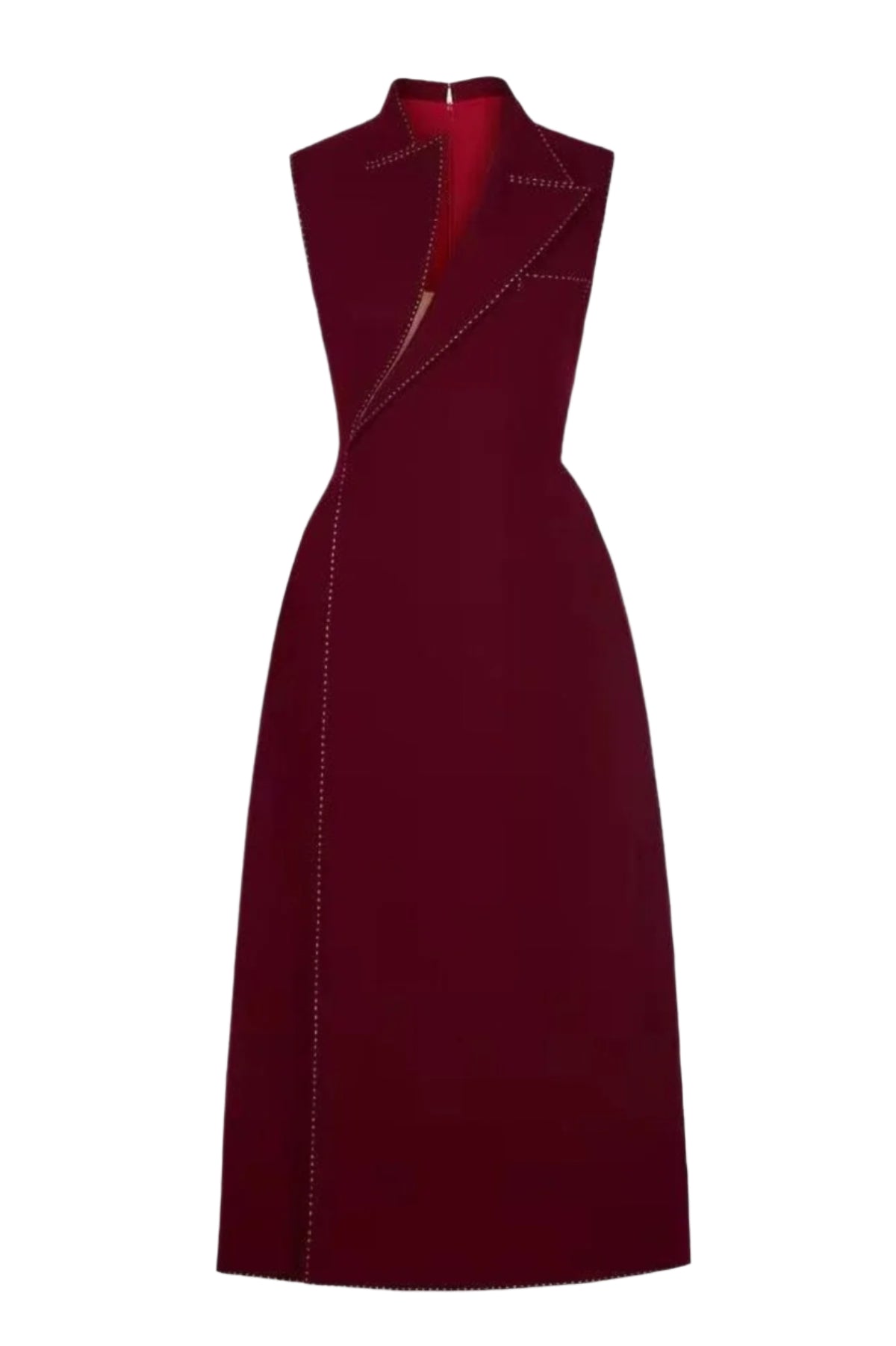 Asymmetric Collar Sleeveless Midi Dress - Wine